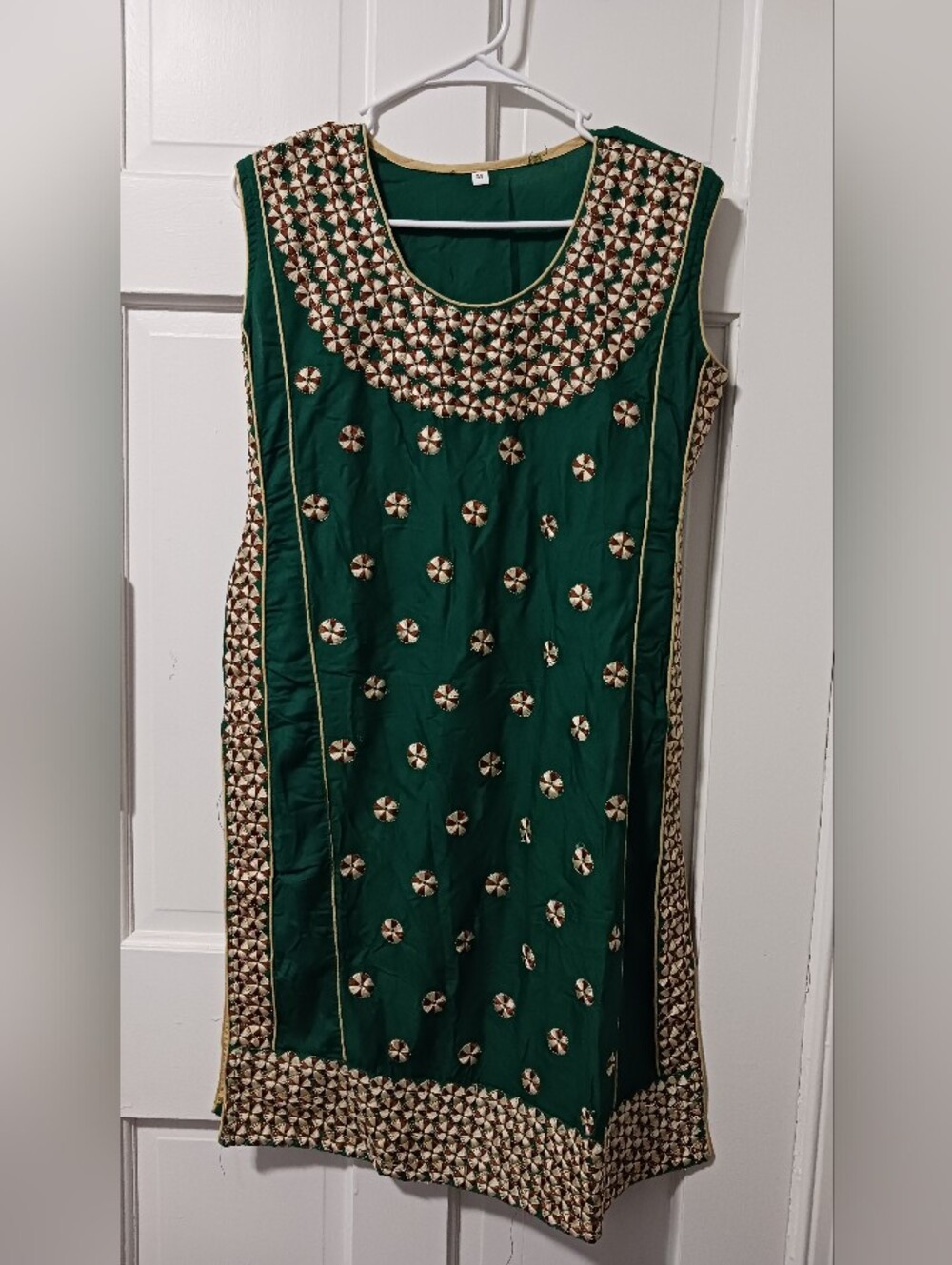East Asian India Pakistani Embroidered Tunic, Boho Green Brown Tan Sz Medium